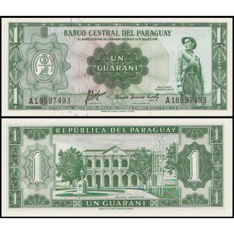 PARAGUAY 1 GUARANI 1963 SOLDADO PARAGUAYO Ley de 1952 Pick 193.B BILLETE SC UNC BANKNOTE