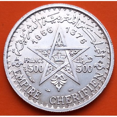 MARRUECOS 500 FRANCOS 1956 REY MOHAMED V KM.54 MONEDA DE PLATA EBC- Morocco silver 500 Francs