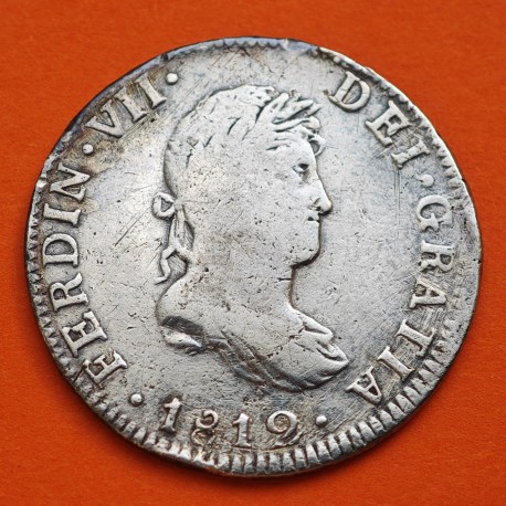 . @MUY RARA@ ESPAÑA Rey FERNANDO VII 2 REALES 1812 HJ Ceca de MÉXICO KM.93.3 MONEDA DE PLATA Ferdin VII Dei Gratia