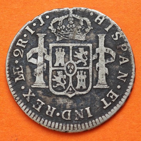 ESPAÑA Rey CARLOS IIII 2 REALES 1792 IJ Ceca de LIMA (PERU) KM.95 MONEDA DE PLATA @ESCASA@ Spain silver coin