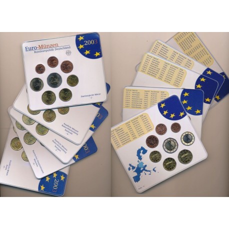 40 monedas x ALEMANIA 5 CARTERAS EURO 2003 Letras A+D+F+G+J SC 1+2+5+10+20+50 Cts 1€ + 2 EUROS 2003 BU SET KMS
