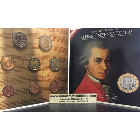 AUSTRIA CARTERA OFICIAL EUROS 2003 SC 1+2+5+10+20+50 Centimos + 1 EURO + 2 EUROS 2003 UNC BU SET KMS Österreich