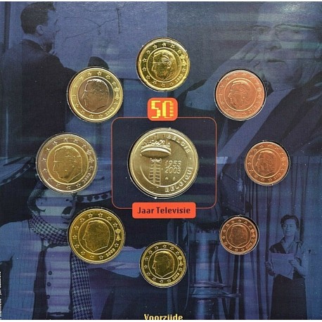 BELGICA CARTERA OFICIAL EUROS 2003 BU SET 1+2+5+10+20+50 CENTIMOS 1 EURO + 2 EUROS 2003 SC MONEDAS DISEÑO TIPO 1