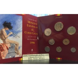 ESPAÑA 1996 CARTERA FNMT SERIE 1+5+10+25+50+100+200+500 PESETAS 1996 MONEDAS SIN CIRCULAR JUAN CARLOS I