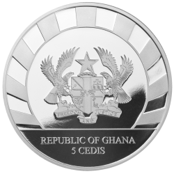 . 8 monedas x GHANA 5 CEDIS 2019+2020+2021+2022 MAMUT, CIERVO... Serie GIANTS OF THE ICE AGE PLATA PURA 1 ONZA OZ