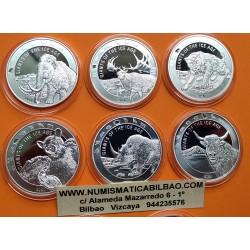 . 8 monedas x GHANA 5 CEDIS 2019+2020+2021+2022 MAMUT, CIERVO... Serie GIANTS OF THE ICE AGE PLATA PURA 1 ONZA OZ