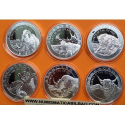 . 8 monedas x GHANA 5 CEDIS 2019+2020+2021+2022 MAMUT, CIERVO... Serie GIANTS OF THE ICE AGE PLATA PURA 1 ONZA OZ