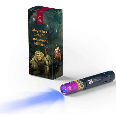 . 1 aaaaaaacoin LINTERNA de LUZ ULTRAVIOLETA para las MONEDAS de AUSTRIA 3 EUROS 2025 TROLL a 2026 CRIATURAS MÁGICAS