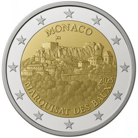 . 1 aaaaaaaaaaaacoin @24/NOV. Envío@ MONACO 2 EUROS 2025 MARQUISAT DES BAUX en ESTUCHE MONEDA PROOF