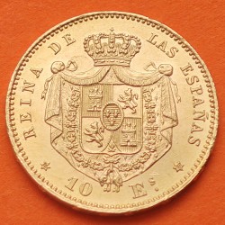 @PRECIOSA@ ESPAÑA Reina ISABEL II 10 ESCUDOS 1868 * 18-68 MADRID KM.636 MONEDA DE ORO SC- Spain Gold
