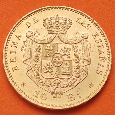 @PRECIOSA@ ESPAÑA Reina ISABEL II 10 ESCUDOS 1868 * 18-68 MADRID KM.636 MONEDA DE ORO SC- Spain Gold