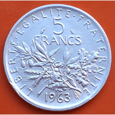 FRANCIA 5 FRANCOS 1963 SEMBRADORA SEMEUSE KM.926 MONEDA DE PLATA MBC++ France 5 Francs silver 0,32 ONZAS R/3