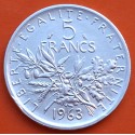 FRANCIA 5 FRANCOS 1963 SEMBRADORA SEMEUSE KM.926 MONEDA DE PLATA MBC++ France 5 Francs silver 0,32 ONZAS R/3
