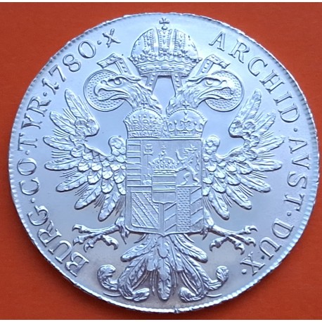 . 0,75 Onzas @LIMPIADA@ AUSTRIA 1 THALER 1780 MARIA TERESA - REACUÑACIÓN OFICIAL KM.T1 MONEDA DE PLATA silver coin OZ R/2