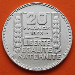 FRANCIA 20 FRANCOS 1938 BUSTO DE DAMA Ceca de TURIN KM.879 MONEDA DE PLATA EBC+ France 20 Francs silver R/2