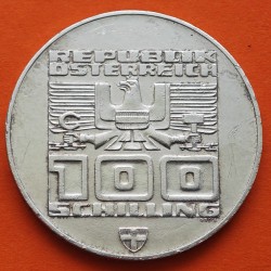 0,50 ONZAS x AUSTRIA 100 SCHILLINGS 1976 ESQUIADOR Reverso con ESCUDO PEQUEÑO KM.2928 MONEDA DE PLATA MBC- Osterreich silver R/2