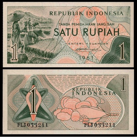 INDONESIA 1 RUPIA 1961 MUJERES EN CAMPO DE ARROZ Pick 78 BILLETE SC 1 Rupiah UNC BANKNOTE