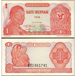 INDONESIA 1 RUPIA 1968 GENERAL SURDIMAN y MUJERES Color ROJO Pick 102 BILLETE SC 1 Rupiah UNC BANKNOTE