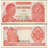 INDONESIA 1 RUPIA 1968 GENERAL SURDIMAN y MUJERES Color ROJO Pick 102 BILLETE SC 1 Rupiah UNC BANKNOTE