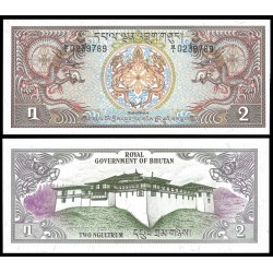 BHUTAN 2 NGULTRUM 1981 DRAGONES y TEMPLO Pick 6 BILLETE SC 2 Ngultrums UNC BANKNOTE