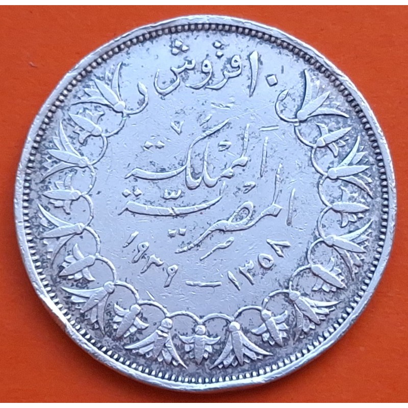 EGIPTO 10 PIASTRAS 1939 REY FAROUK 2ª GUERRA MUNDIAL KM.367 MONEDA DE PLATA MBC- Egypt WWII