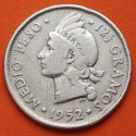 @ESCASA@ REPUBLICA DOMINICANA 1/2 PESO 1952 DAMA KM.21 MONEDA DE PLATA MBC- Dominican Republic