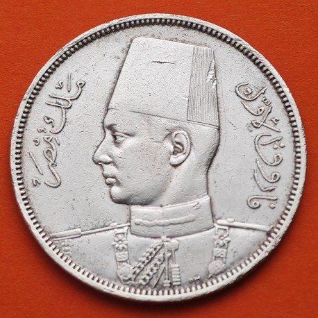 EGIPTO 10 PIASTRAS 1939 REY FAROUK 2ª GUERRA MUNDIAL KM.367 MONEDA DE PLATA MBC- Egypt WWII