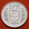 SUIZA 5 FRANCOS 1939 B GUILLERMO TELL 2ª Guerra Mundial KM.40 MONEDA DE PLATA MBC Switzerland 5 Francs WWII