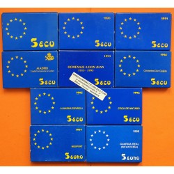 . 10 monedas x 5 ECUS 1989+1990+1991+1992+1993+1994+1995+1996 y 5 EUROS 1997+1998 PLATA ESTUCHE FNMT España