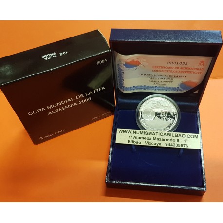 ESPAÑA 10 EUROS 2004 COPA MUNDIAL DE LA FIFA ALEMANIA 2006 MONEDA DE PLATA PROOF ESTUCHE y CERTIFICADO FNMT