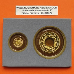 . 2 monedas @HOLEY DOLLAR & THE DUMP@ AUSTRALIA 25 CENTAVOS 1990 + 1 DOLAR 1990 ABORIGENES PLATA PROOF