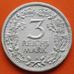 . @MUY RARA@ ALEMANIA 3 REICHMARK 1931 A AGUILA y VALOR República del Weimar KM.74 MONEDA DE PLATA MBC Germany 3 Marks