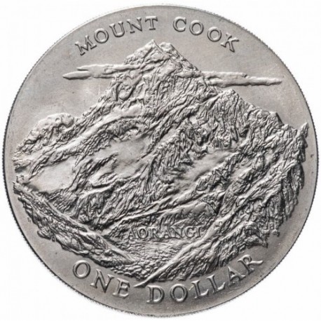 NUEVA ZELANDA 1 DOLAR 1970 MOUNT COOK MONTAÑA - VISITA REAL KM.42 MONEDA DE NICKEL SC New Zealand