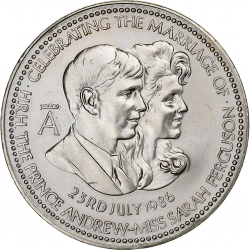 INGLATERRA MEDALLA modulo 25 PENIQUES 1986 BODA REAL SARAH FERGUSON y PRINCIPE ANDREW MONEDA DE NICKEL SC- UK Royal Wedding