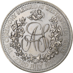 INGLATERRA MEDALLA modulo 25 PENIQUES 1986 BODA REAL SARAH FERGUSON y PRINCIPE ANDREW MONEDA DE NICKEL SC- UK Royal Wedding