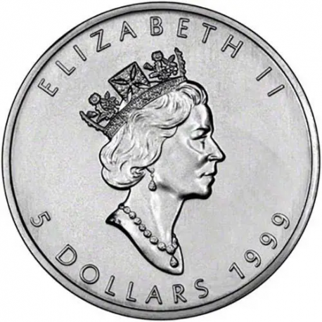 CANADA 5 DOLARES 1999 HOJA DE ARCE MONEDA DE PLATA PURA SC $5 Dollars Coin ONZA OZ OUNCE MAPLE LEAF