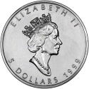 CANADA 5 DOLARES 1999 HOJA DE ARCE MONEDA DE PLATA PURA SC $5 Dollars Coin ONZA OZ OUNCE MAPLE LEAF