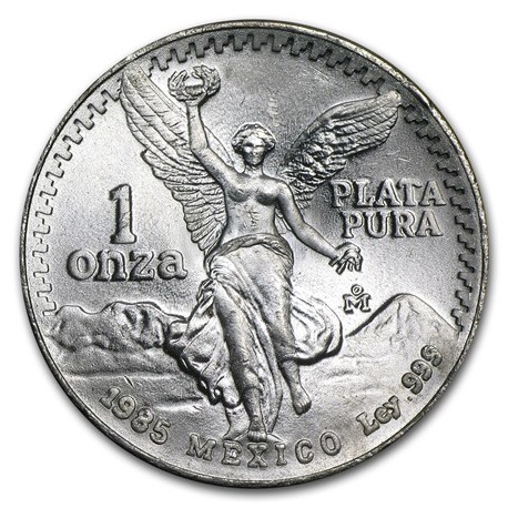 MEXICO 1 ONZA 1985 ANGEL LIBERTAD MONEDA DE PLATA PURA SC Mejico silver coin OZ OUNCE CÁPSULA