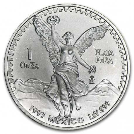 MEXICO 1 ONZA 1993 ANGEL LIBERTAD MONEDA DE PLATA PURA 999 SC Mejico Silver coin OZ OUNCE CÁPSULA