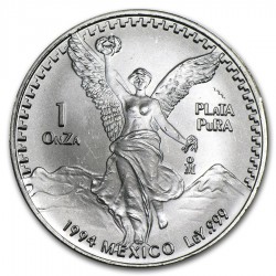 MEXICO 1 ONZA 1994 ANGEL LIBERTAD MONEDA DE PLATA PURA 999 SC Mejico Silver coin OZ OUNCE CÁPSULA