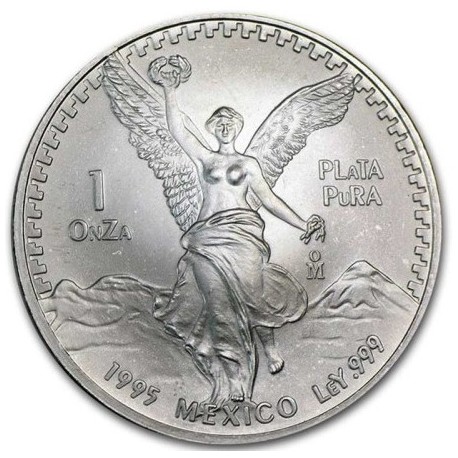 MEXICO 1 ONZA 1995 ANGEL LIBERTAD MONEDA DE PLATA PURA 999 SC Mejico Silver coin OZ OUNCE CÁPSULA