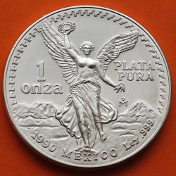 MEXICO 1 ONZA 1990 ANGEL LIBERTAD MONEDA DE PLATA PURA 999 SC Mejico Silver coin OZ OUNCE CÁPSULA