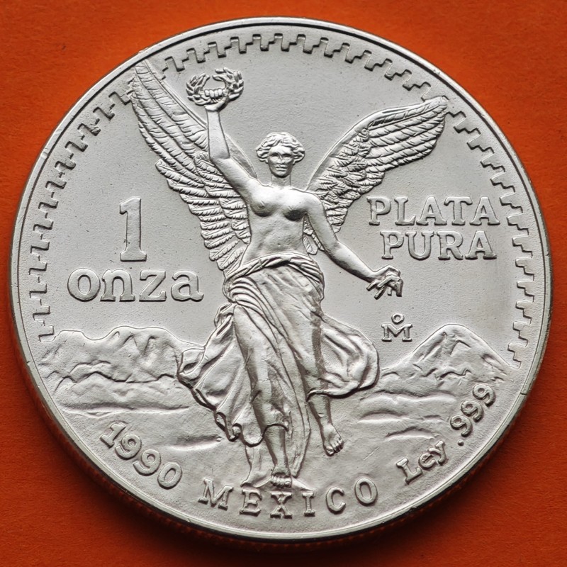 MEXICO 1 ONZA 1990 ANGEL LIBERTAD MONEDA DE PLATA PURA 999 SC Mejico Silver coin OZ OUNCE CÁPSULA