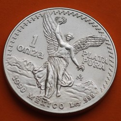 MEXICO 1 ONZA 1990 ANGEL LIBERTAD MONEDA DE PLATA PURA 999 SC Mejico Silver coin OZ OUNCE CÁPSULA