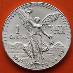 MEXICO 1 ONZA 1987 ANGEL LIBERTAD @MUY RARA@ MONEDA DE PLATA PURA 999 SC Mejico Silver coin OZ OUNCE