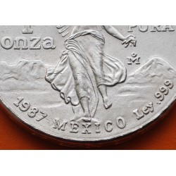 MEXICO 1 ONZA 1987 ANGEL LIBERTAD @MUY RARA@ MONEDA DE PLATA PURA 999 SC Mejico Silver coin OZ OUNCE