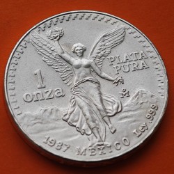 MEXICO 1 ONZA 1987 ANGEL LIBERTAD @MUY RARA@ MONEDA DE PLATA PURA 999 SC Mejico Silver coin OZ OUNCE