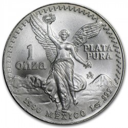 MEXICO 1 ONZA 1990 ANGEL LIBERTAD MONEDA DE PLATA PURA 999 SC Mejico Silver coin OZ OUNCE CÁPSULA