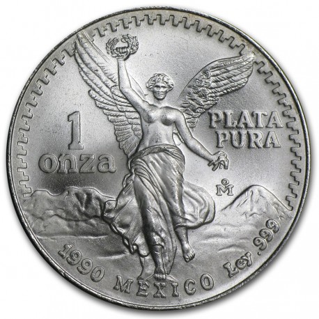 MEXICO 1 ONZA 1990 ANGEL LIBERTAD MONEDA DE PLATA PURA 999 SC Mejico Silver coin OZ OUNCE CÁPSULA