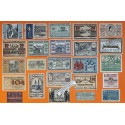 . 24 BILLETES tipo NOTGELD ALEMANIA 10 + 25 + 50 PFENNIG y HELLER 1920 Post 1ª GUERRA MUNDIAL MBC- Germany STADT